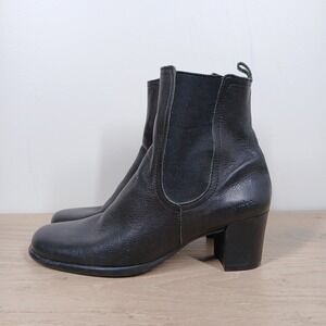 Arche Ankle Boots Women 8 Black Leather Block Heel Chelsea Pull On Classic